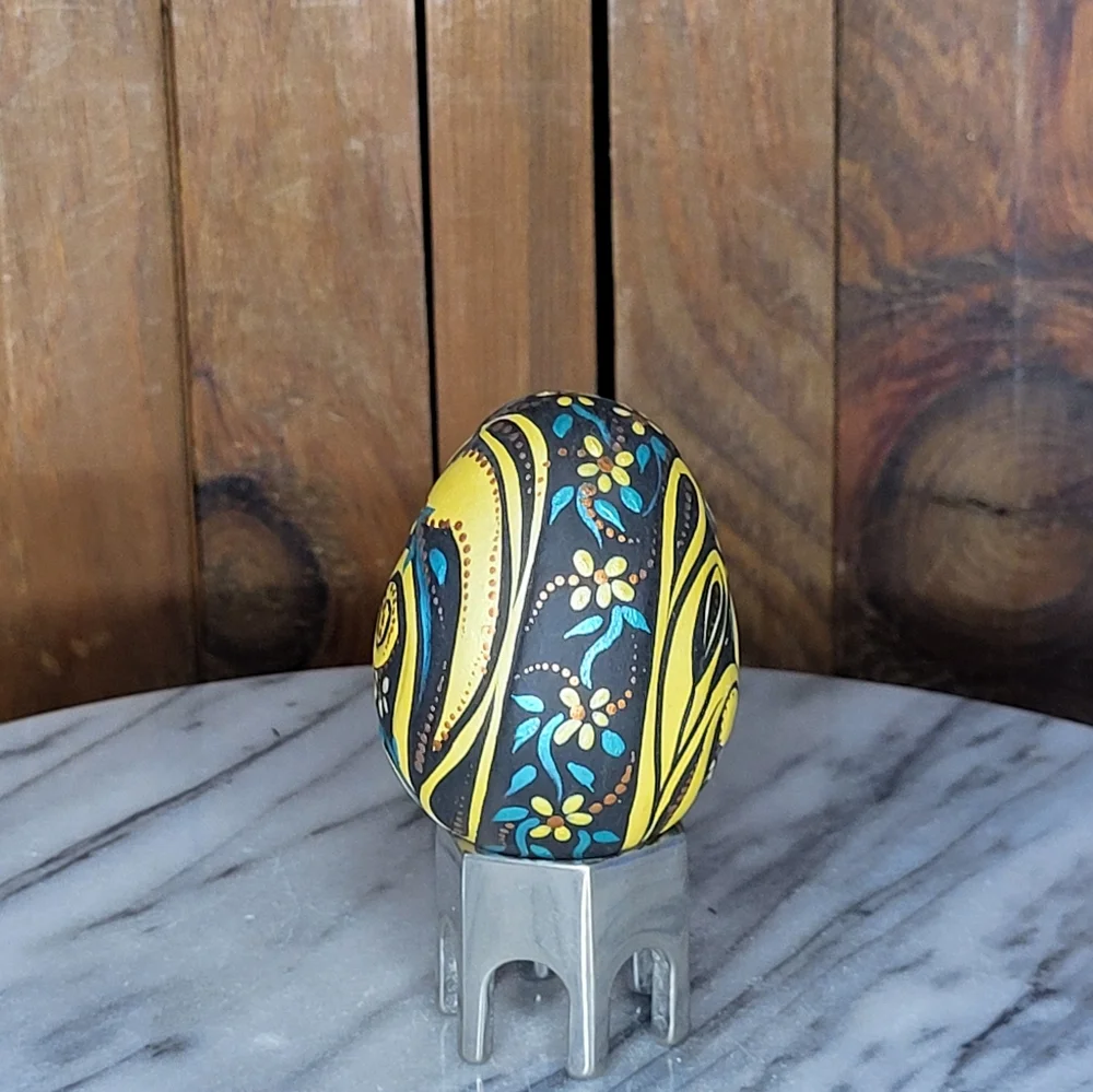 Handcrafted Yellow and Blue Decorative Egg - Picture 7 of 10